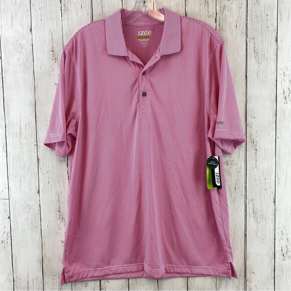 NWT Izod Golf PerformX Shocking Pink Striped SPF-15 Short Sleeve Polo Size Large - Picture 1 of 14